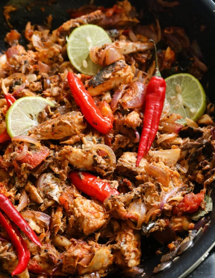 Delicious Sri Lankan style stir-fry with canned mackerel fish