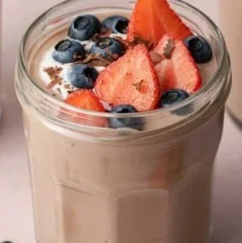 Delicious chocolate protein pudding served in a bowl