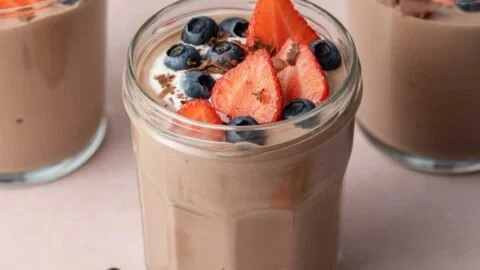 Delicious chocolate protein pudding served in a bowl
