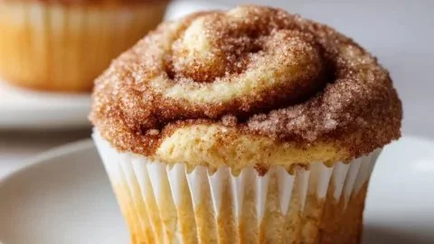 Delicious Cinnamon Roll Protein Muffins topped with cinnamon glaze