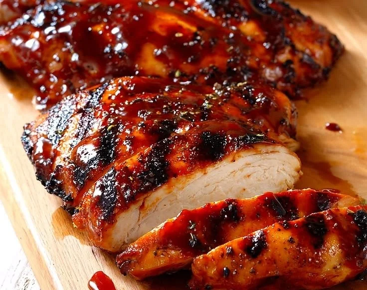 Delicious classic grilled BBQ chicken on a barbecue grill