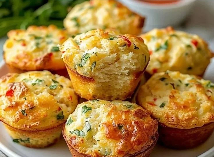 Delicious homemade Cottage Cheese Breakfast Muffins on a wooden table