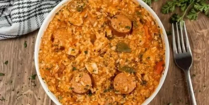Delicious Crock Pot Jambalaya with shrimp, sausage, and rice