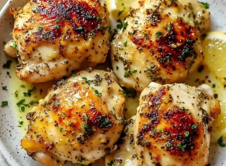 Garlic Lemon Boneless Chicken Thighs cooked to perfection with herbs and spices