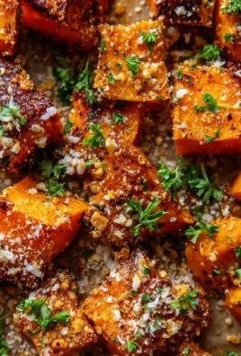 Garlic Parmesan Roasted Sweet Potatoes served in a bowl with herbs