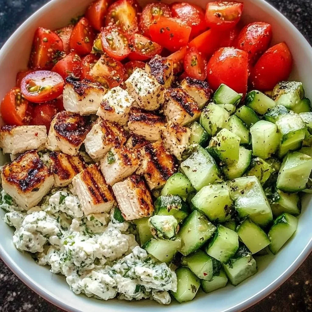 Delicious Greek Chicken Bowls with fresh vegetables and flavorful ingredients