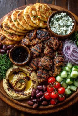 Greek Chicken Mezze platter with a balsamic drizzle served on a rustic table