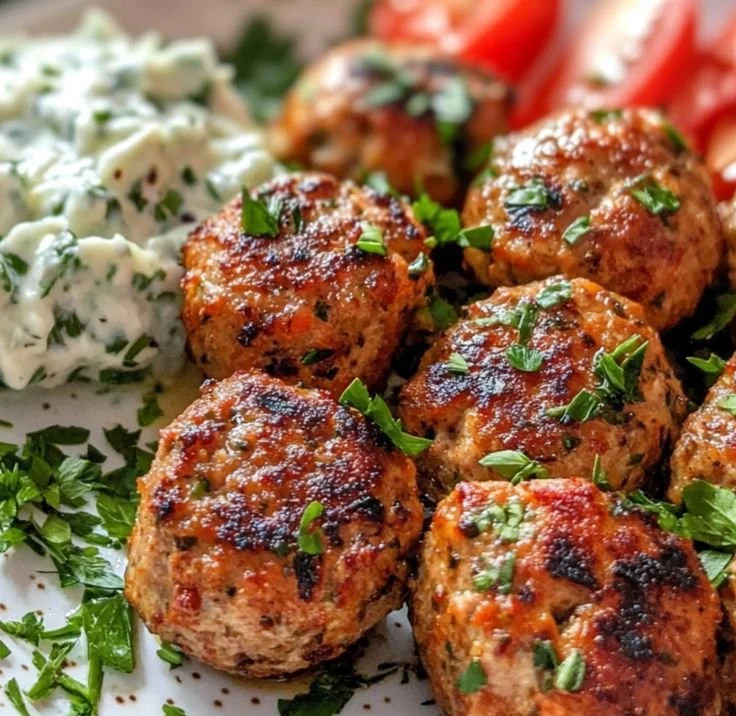 Greek Turkey Meatballs served with Tzatziki sauce for a healthy meal