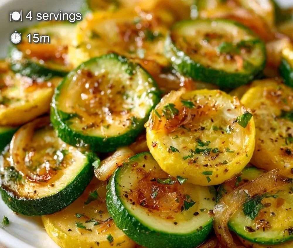 Healthy sautéed zucchini with garlic and onion served in a dish