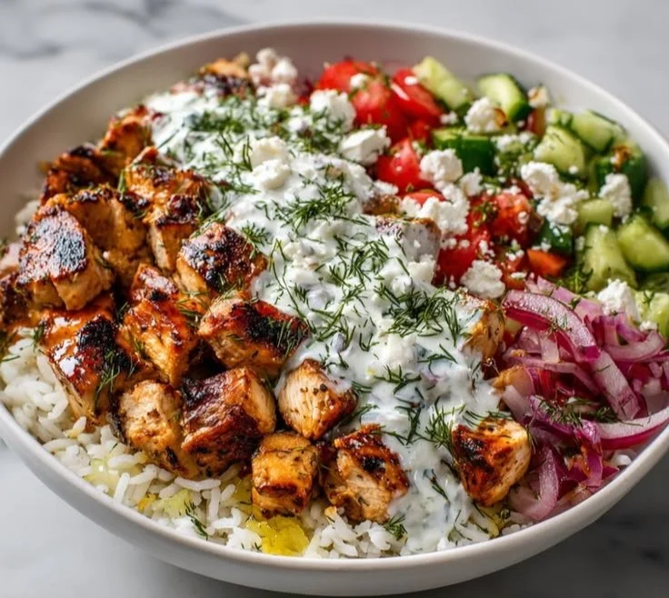 High Protein Mediterranean Lemon-Dill Chicken Bowls