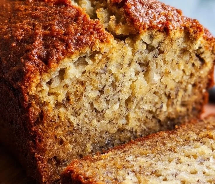 Freshly baked homemade banana bread on a wooden table