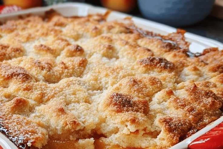 Delicious homemade peach cobbler baked to perfection with fresh peaches