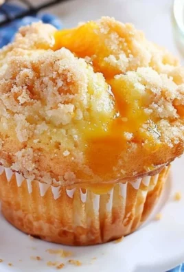 Freshly baked homemade peach cobbler muffins on a cooling rack