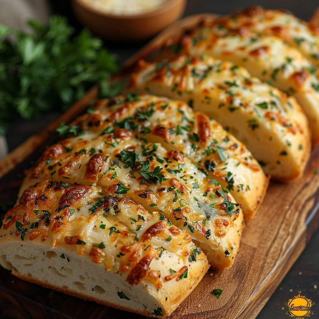 Freshly baked Italian herbs and cheese bread with herbs and spices.