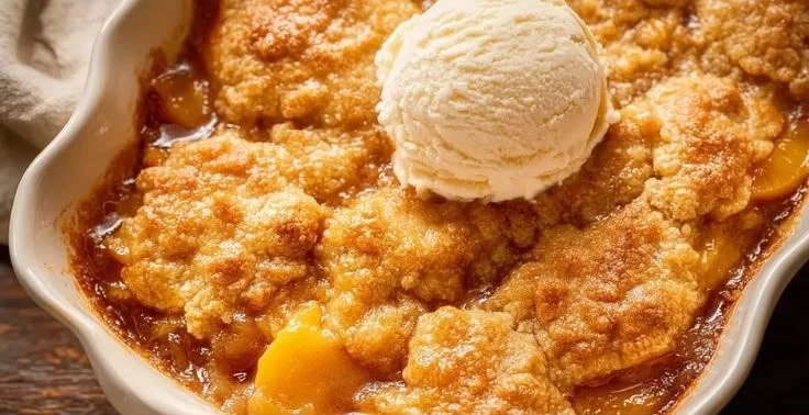 Joanna Gaines' homemade Peach Cobbler served in a rustic dish