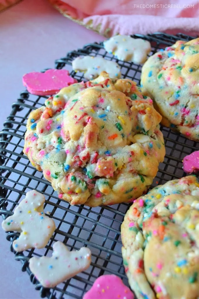 Levain Bakery-style Circus Animal Sprinkle Cookies with colorful toppings