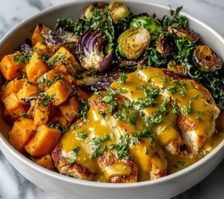 Maple Dijon Chicken Sweet Potato Bowls