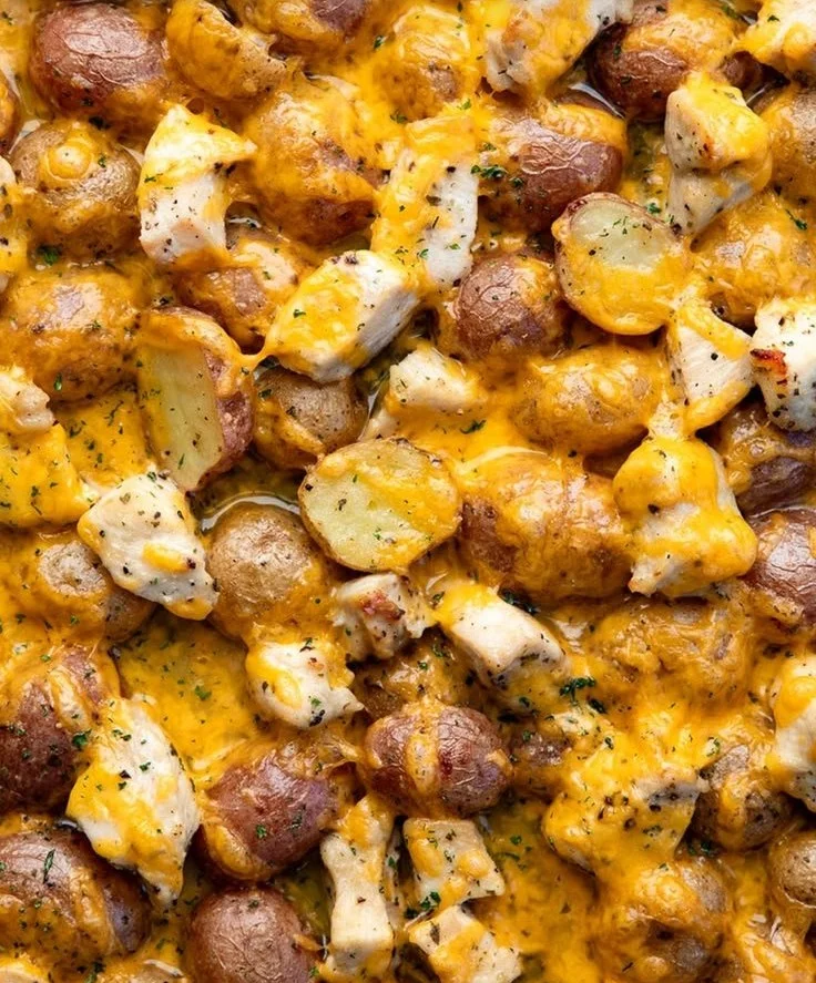 One Pan Ranch Chicken with crispy potatoes in a skillet.