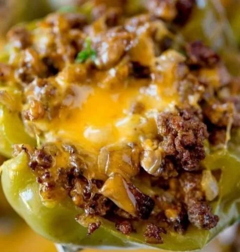 Philly cheesesteak stuffed peppers filled with savory ingredients