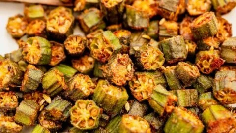 Delicious roasted okra served as a healthy side dish