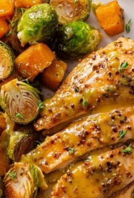 Sheet Pan Honey Dijon Chicken with Sweet Potatoes and Brussels Sprouts meal