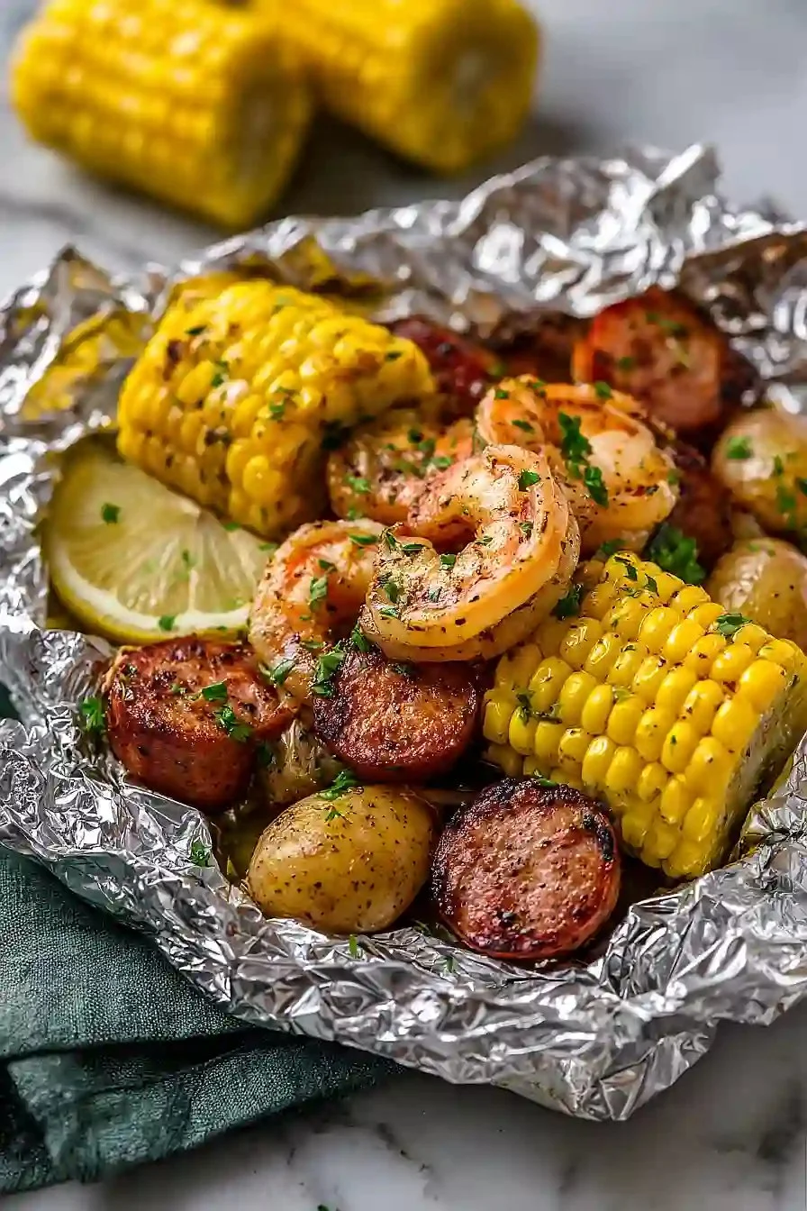 Spicy grilled shrimp in foil from Moana's Kitchen, a flavorful summer dish.