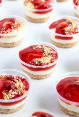 Strawberry cheesecake dessert cups topped with fresh strawberries and whipped cream.