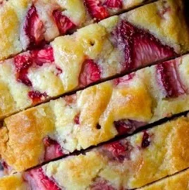 Delicious slice of Strawberry Lemonade Quick Bread on a plate