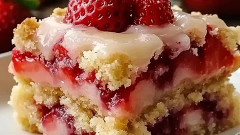 Delicious strawberry shortcake bars with whipped cream and fresh strawberries