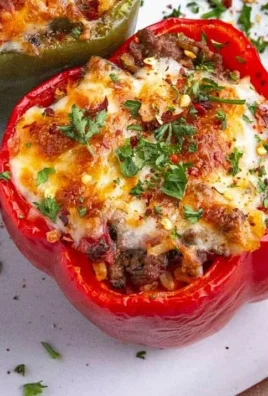 Colorful stuffed bell peppers filled with rice and vegetables