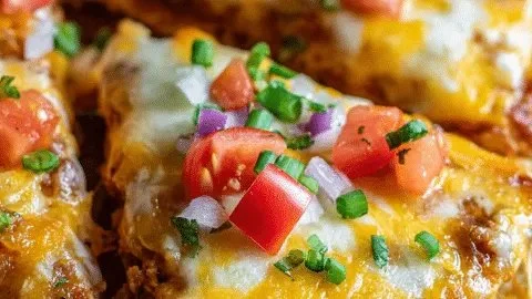 Taco Bell Mexican Pizza topped with savory ingredients and cheese.
