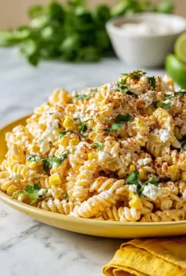 Bowl of elote pasta salad with Greek yogurt and colorful vegetables