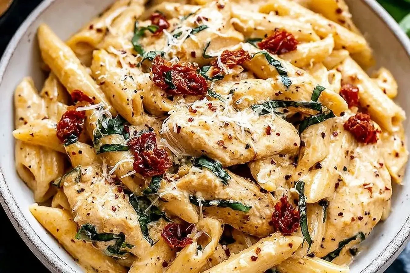 Delicious Marry Me Chicken Pasta topped with herbs and cheese