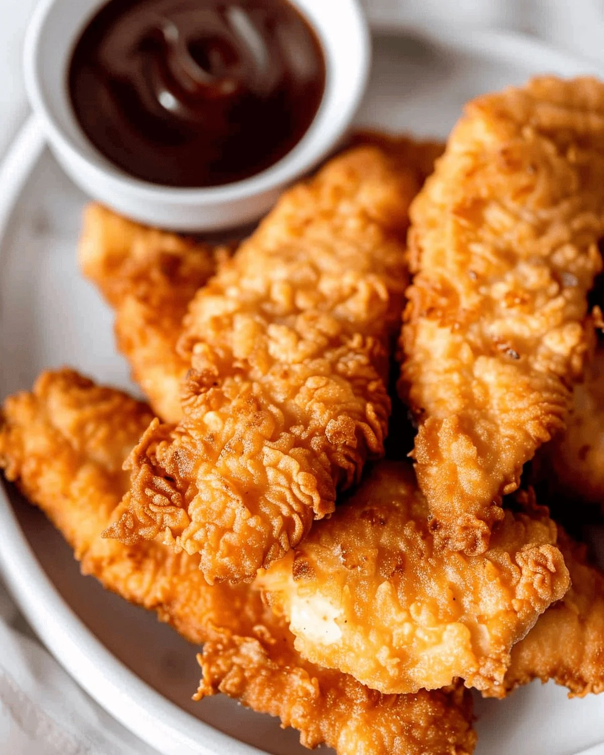 Crispy air fryer chicken tenders served with dipping sauce