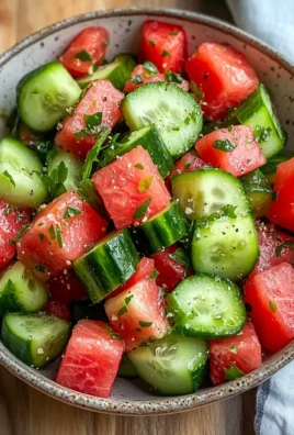 Colorful watermelon cucumber salad served in a bowl, garnished with mint.