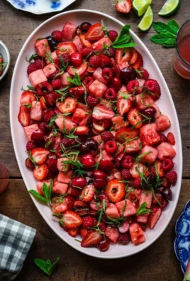 Colorful watermelon salad with mixed fruits served in a bowl