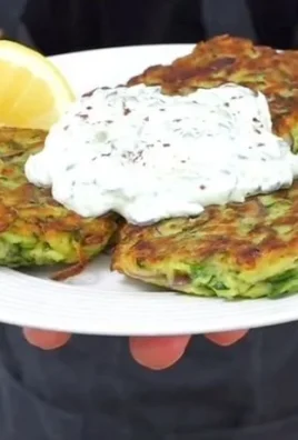 Golden crispy zucchini fritters served on a plate with dipping sauce
